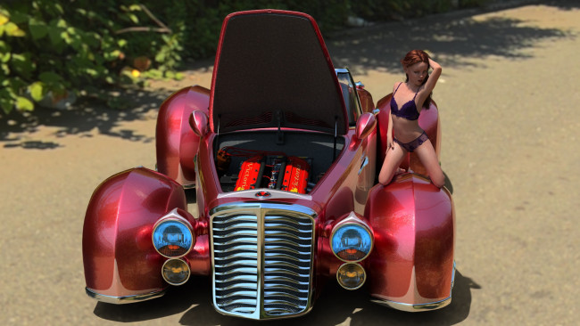 Обои картинки фото 3д графика, люди-авто, мото , people- car ,  moto, взгляд, девушка, фон, автомобиль