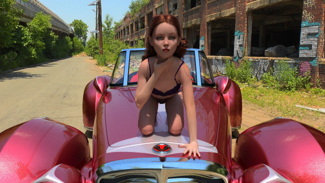 Обои картинки фото 3д графика, люди-авто, мото , people- car ,  moto, девушка, взгляд, фон, автомобиль