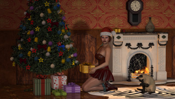 Картинка 3д+графика праздники+ holidays девушка взгляд фон