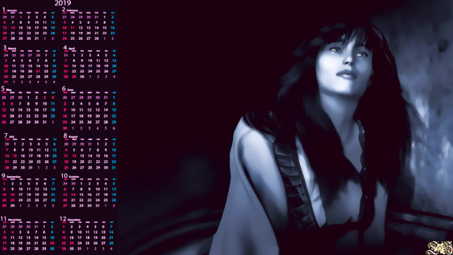 Обои картинки фото календари, 3д-графика, девушка, женщина, calendar, 2019