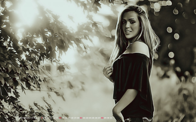 Обои картинки фото календари, компьютерный дизайн, calendar, 2019, листья, женщина, взгляд, девушка, природа