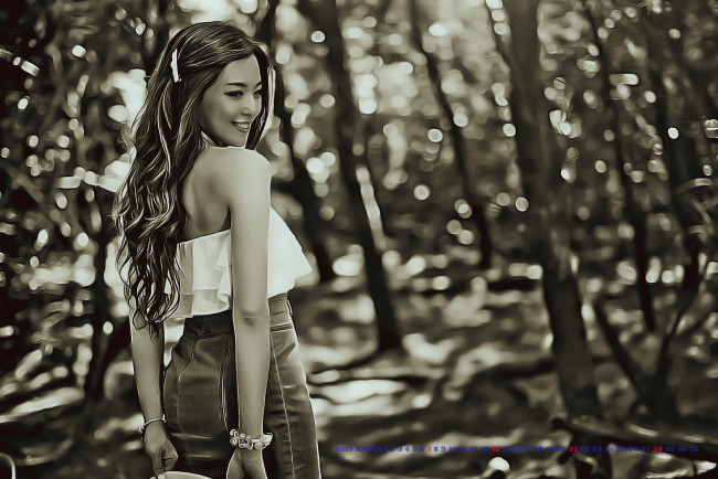 Обои картинки фото календари, компьютерный дизайн, calendar, 2019, женщина, природа, девушка, поза, улыбка