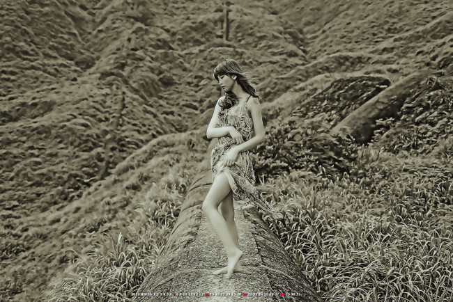 Обои картинки фото календари, компьютерный дизайн, девушка, женщина, calendar, поза, профиль, 2019, азиатка, природа