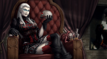 Картинка фэнтези маги +волшебники девушка фон платье взгляд череп