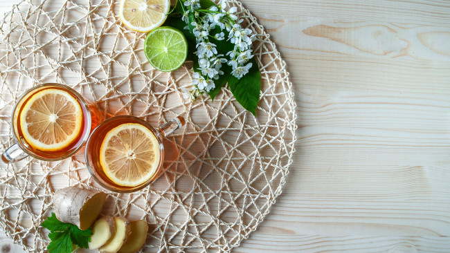 Обои картинки фото еда, напитки,  чай, лимон, чай, имбирь