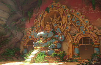 Картинка аниме город +улицы +интерьер +здания храм статуя