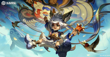 обоя видео игры, king of glory, ребенок, воздушный, змей, птицы