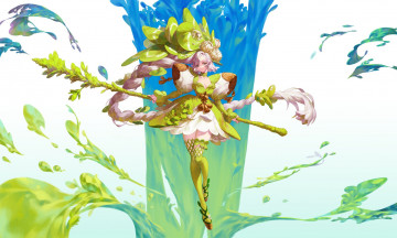 Картинка аниме магия +колдовство +halloween девушка посох вода поток