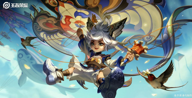 Обои картинки фото видео игры, king of glory, ребенок, воздушный, змей, птицы