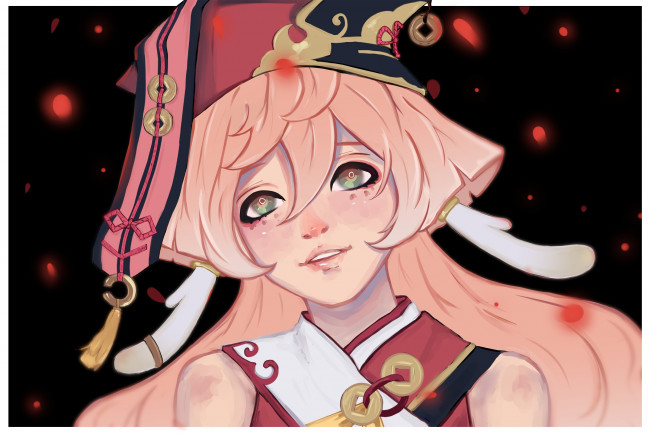 Обои картинки фото аниме, genshin impact, девочка, лицо, шапка