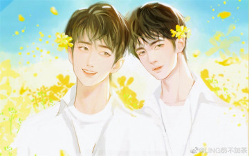 Картинка рисованное люди парни лица цветы