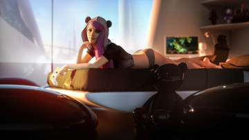 Картинка видео+игры ---другое девушка шапка джойстик кровать мишка