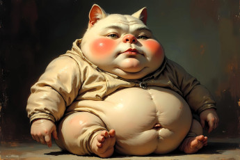 Картинка фэнтези существа существо толстяк ушки пузо куртка