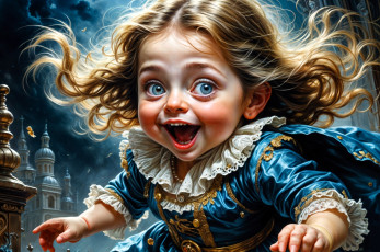 Картинка рисованное дети девочка наряд город