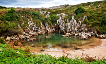 Картинка природа реки озера трава камни озеро впадина поле