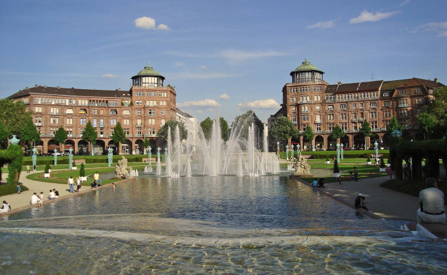 Обои картинки фото германия, баден, вюртемберг, мангейм, города, дворцы, замки, крепости, парк, дворец, фонтаны