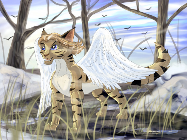 Обои картинки фото рисованные, животные,  сказочные,  мифические, зима, лес