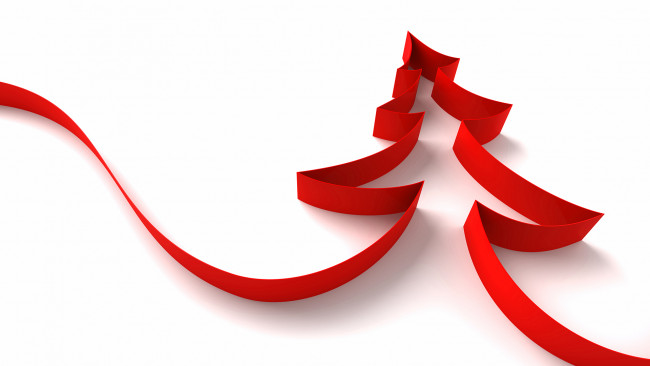 Обои картинки фото праздничные, 3д графика , новый год, красная, лента, силуэт, ёлка