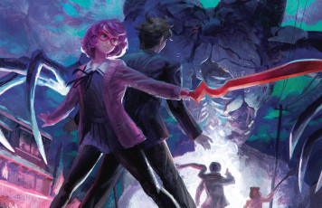 Картинка аниме kyoukai+no+kanata doyora оружие арт чудовище парень девушка kuriyama mirai kyoukai no kanata школьница меч