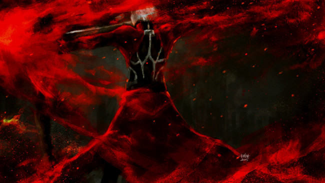 Обои картинки фото аниме, fate, stay night, арт, арчер, судьба, ночь, схватки