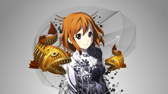 Обои картинки фото аниме, k-on, девушка, взгляд, фон, пирании