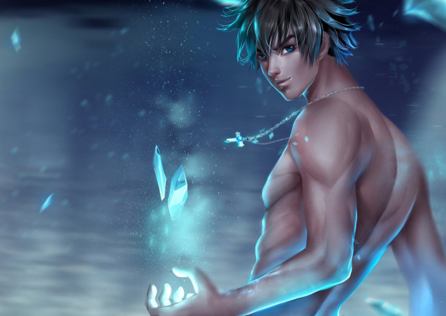 Обои картинки фото разное, арты, крестик, парень, gray, fullbuster, fairy, tail, кристаллы