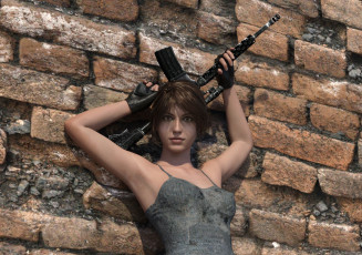 Картинка 3д+графика фантазия+ fantasy девушка взгляд фон оружие