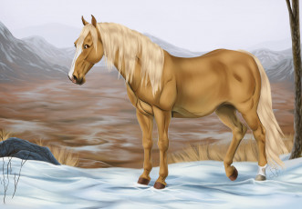 Картинка рисованное животные +лошади фон лошадь