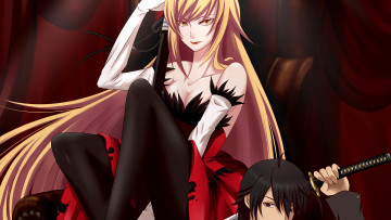 Картинка аниме bakemonogatari фон взгляд девушка