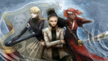 Картинка аниме naruto inojin shikadai chocho катана веер