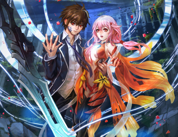 Обои картинки фото аниме, guilty crown, корона, греха, парень, девушка