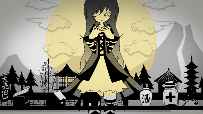 Обои картинки фото аниме, bakemonogatari, фон, взгляд, девушка