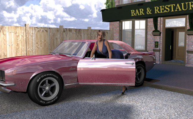 Обои картинки фото 3д графика, люди-авто, мото , people- car ,  moto, девушка, взгляд, фон, автомобиль