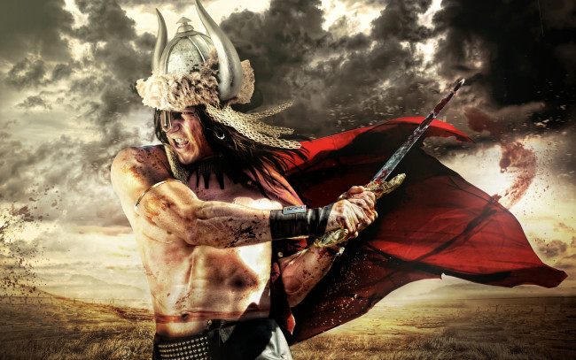 Обои картинки фото фэнтези, фотоарт, мужчина, меч, воин