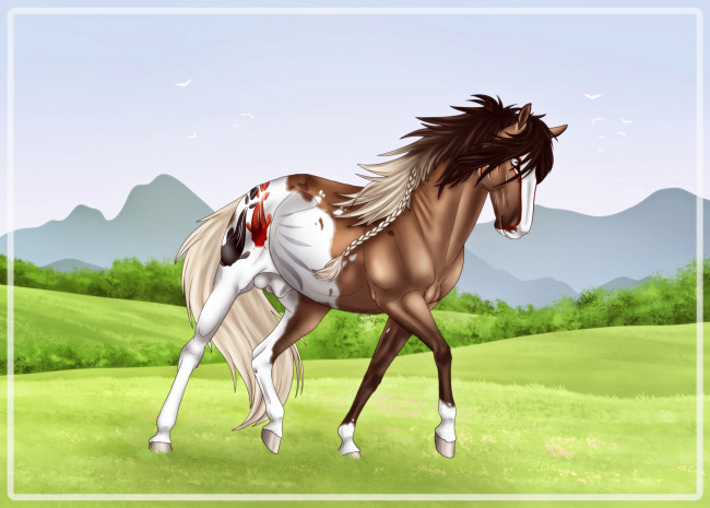 Обои картинки фото рисованное, животные,  лошади, фон, лошадь