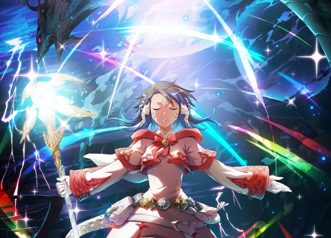 Обои картинки фото аниме, животные,  существа, девушка