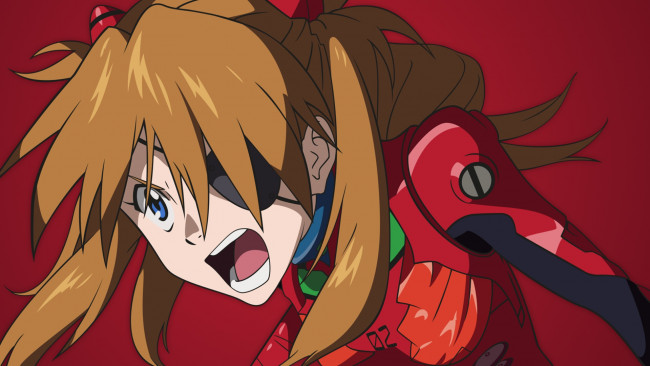 Обои картинки фото аниме, evangelion, девушка, фон, взгляд