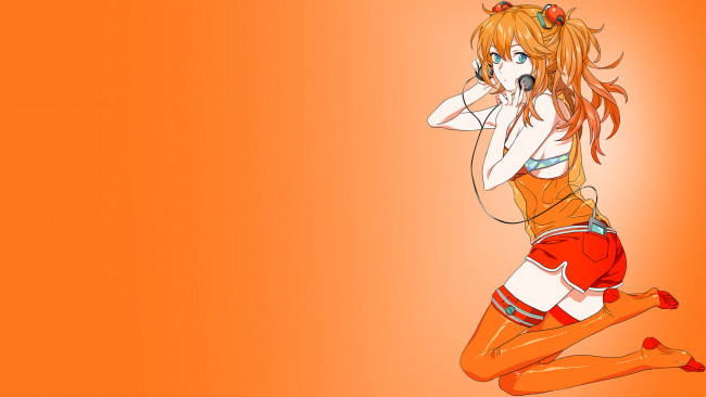 Обои картинки фото аниме, evangelion, взгляд, девушка, фон