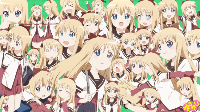 Обои картинки фото аниме, yuru yuri, девушки, взгляд, фон