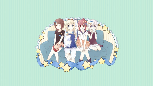 Обои картинки фото аниме, yuru yuri, фон, взгляд, девушки