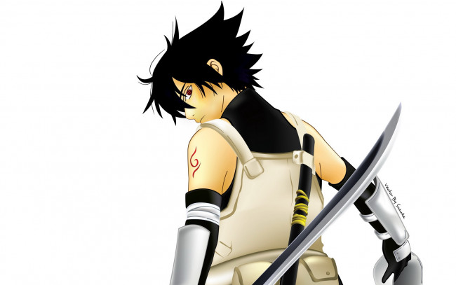 Обои картинки фото аниме, naruto, учиха, саске, анбу, меч