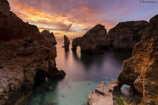 Обои картинки фото природа, моря, океаны, арка, закат, море, скалы, берег