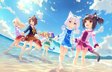 обоя аниме, nekopara, взгляд, девушки, фон