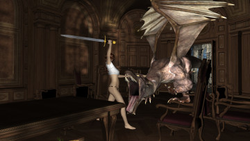 Картинка 3д+графика фантазия+ fantasy девушка дракон фон взгляд