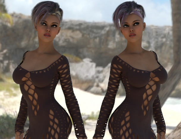 Обои картинки фото 3д графика, люди , people, фон, взгляд, девушки