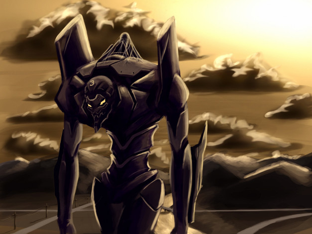 Обои картинки фото аниме, evangelion, робот, eva, меха, монстр