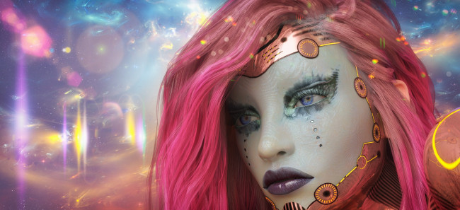 Обои картинки фото 3д графика, фантазия , fantasy, фон, взгляд, девушка