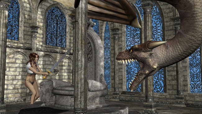 Обои картинки фото 3д графика, фантазия , fantasy, дракон, фон, взгляд, девушка