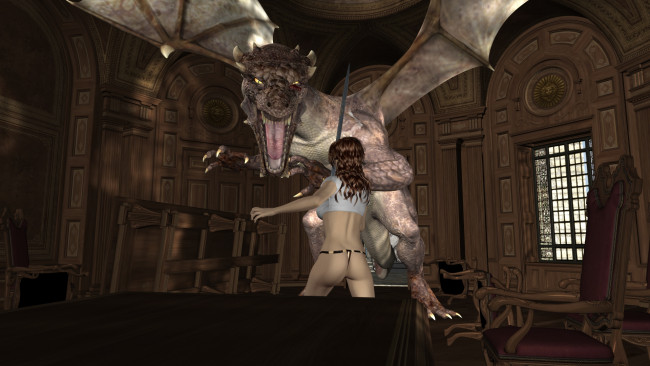 Обои картинки фото 3д графика, фантазия , fantasy, дракон, фон, взгляд, девушка