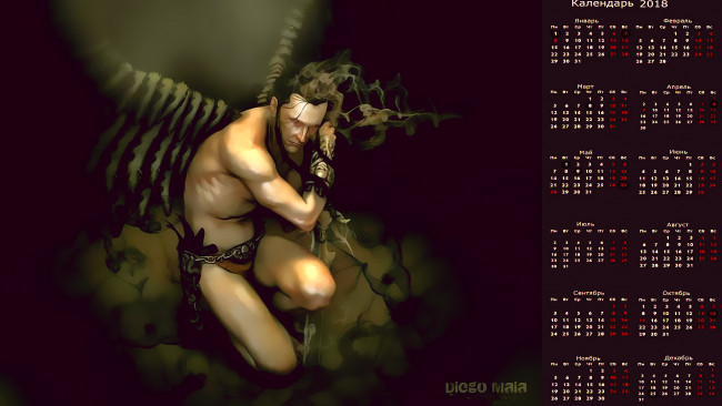 Обои картинки фото календари, фэнтези, крылья, мужчина
